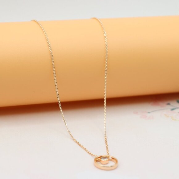 Minimalist Rose Gold Circle Pendant Necklace, XPNL0211 - Picture 13 of 14